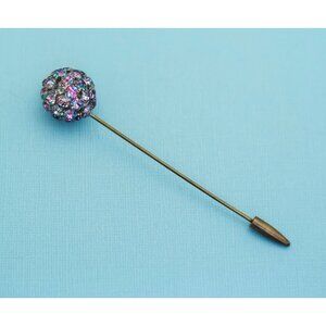 Vintage Colorful Rhinestones Silver Tone Hat Pin - E9